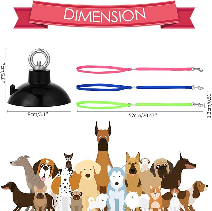 Frienda 4 Pieces Dog Bathing Tether with Suction Cup Pet Dog Grooming Tub Restraint Loops and Adjustable Cat Fixed Safety Rope for Pet Shower Bathing Grooming(Blue Pink Bright Green)