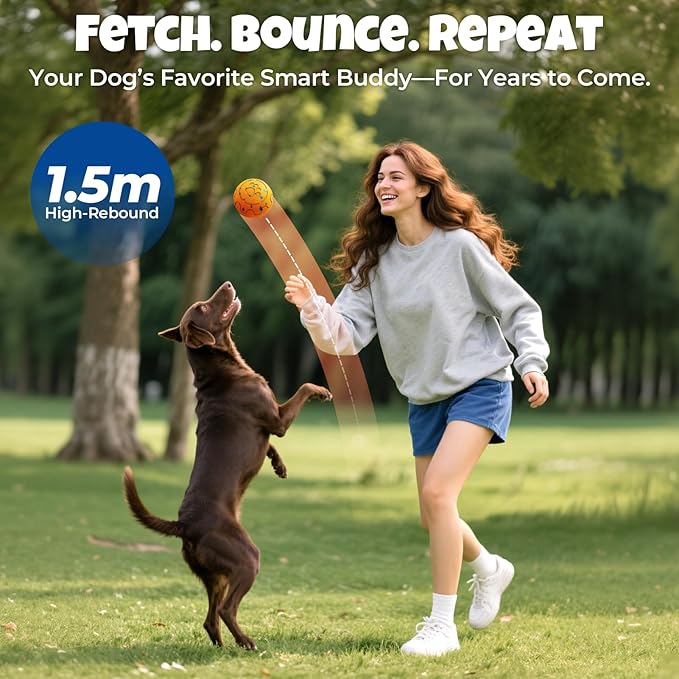 Dog Balls: Interactive Dog Ball Auto Rolling - Interactive Dog Toys for Aggressive Chewers - Bouncy & Throwable, Type-C Rechargeable, Washable, for Small & Medium & Large Dogs – Orange