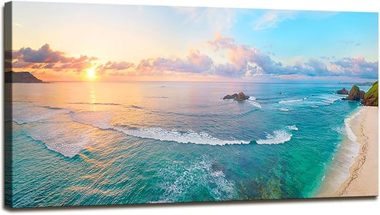XXMWallArt FC3975 Tropical Beach Wall Art Blue Sea Sunset Natural Scenery Picture Print On Canvas Seascape Canvas Print Artwork for Living Room Bedroom Kitchen Home and Office Wall Decor
