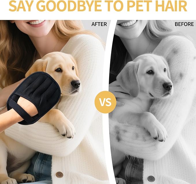 Pet Hair Removal Glove, Cats Dogs Grooming Gloves Pet Hair Removal Tool, 2025 Upgrade Reusable Pet Hair Remover Glove（1 Pet Grooming Glove & 1 Cleaning Glove）
