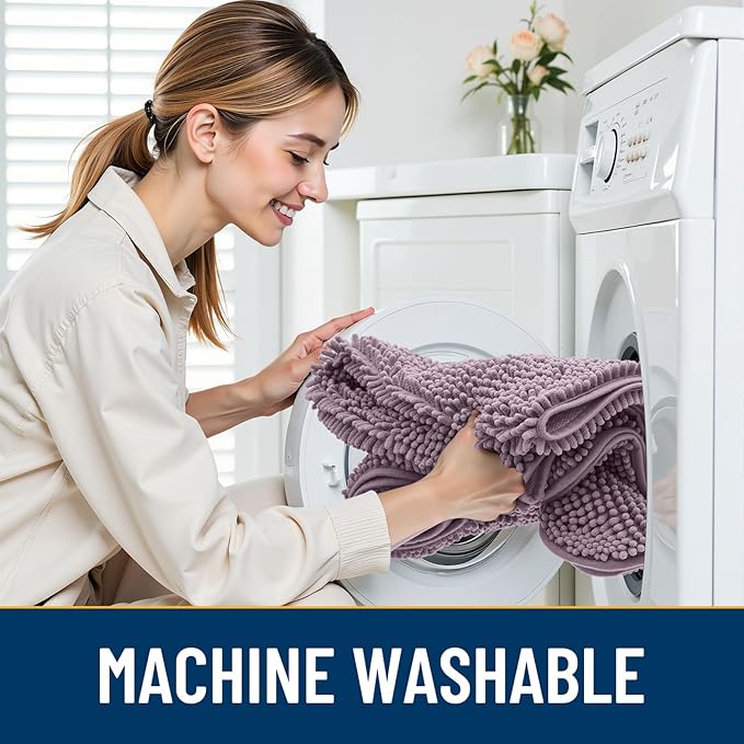 Smiry Dog Door Mat for Muddy Paws 48x30, Absorbs Moisture and Dirt Doormat, Non-Slip Washable Quick Dry Chenille Front Door Mat Indoor Entrance, Entryway Carpet for Inside Floor, Deep Plum