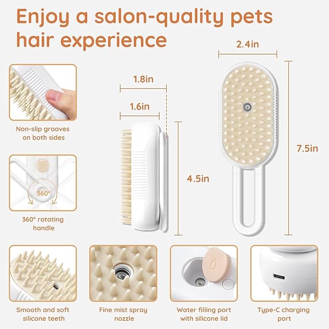 Cat Hair Brush, Dog Hair Brush, Cat Steam Brush, Rechargeable Steam Brush for Cats and Dogs, Skin Friendly Deshedding Grooming Tool for Dogs Cats With Pet Supplies Accessories