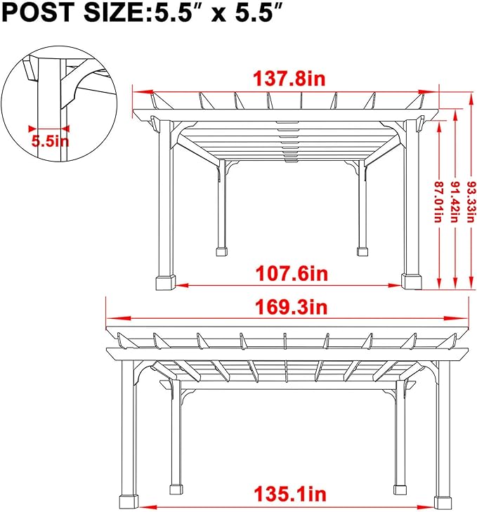 MUPATER 12x14 FT Wooden Pergola, Cedar Pergola Kit with Roof, Outdoor Garden Shelter for Backyard, Deck, Lawn, Pool, Natural