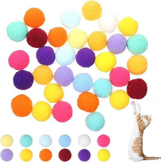 60 Pcs Cat Toy Balls 1-inch Colorful Cat Pom Pom Balls Soft Interactive Cat Balls Cat Play Toy Cat Exercise Toys Cats Interactive Playing Quiet Ball Fuzzy Kitten Ball for Cat Pet