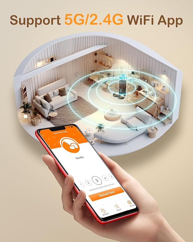 Automatic Cat Feeder 2 Cats - 5G WiFi Pet Feeder with APP Control, 6L Dry Food Dog Feeder with Blockage Alarms, 1-10 Meals Per Day