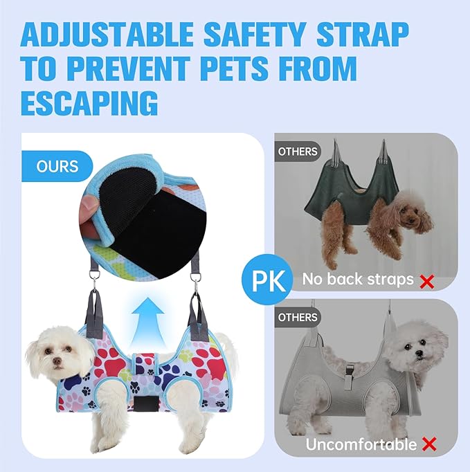 PAWCHIE Dog Grooming Hammock Harness for Dogs & Cats with Pet Nail Clipper Trimmer - Cat Hanger Sling for Trimming Clipping Nails- Dog Hammock Restraint Bag for Small Medium Large Dog, Blue M