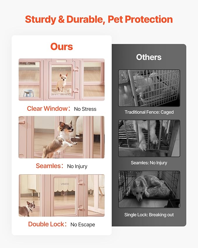 VEVOR Clear Acrylic Dog Playpen Indoor, 60x39x23 in Plastic Pet Playen for Medium Sized Dogs, Easy Assemble Waterproof Transparent Puppy Playpen, Easy to Clean, Durable Indoor Pet Dogs Cats Birth Kit