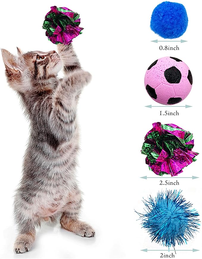 PET SHOW Pack of 30pcs Cat Toy Balls Set Interactive Pompoms Kitten Toys Golden Thread Ball Paper Balls Quiet Indoor Outdoor Footballs Play Activity Chase Training