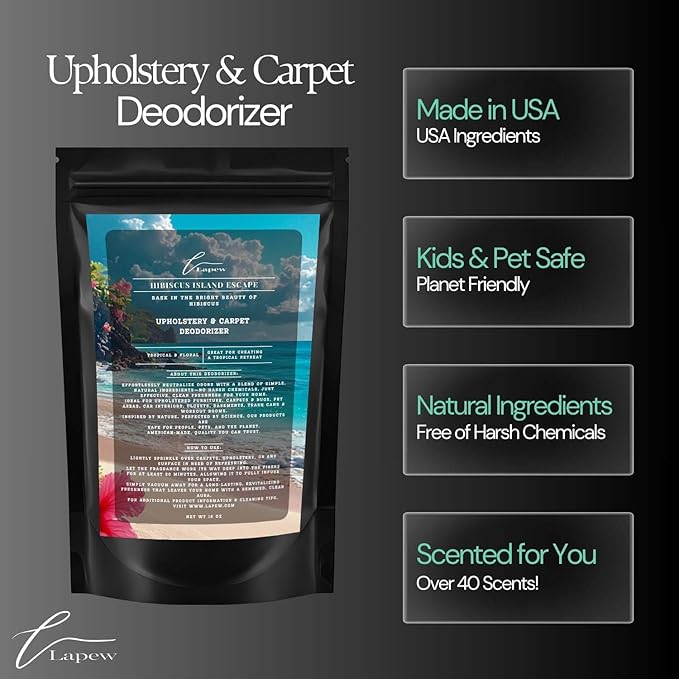 Hibiscus Island Escape Carpet Freshener Powder: Powerful Odor Eliminator for Home, Upholstery Deodorizer, Carpet Deodorizer, Pet Urine, Cat Litter Box - Hibiscus Island Escape Fragrance