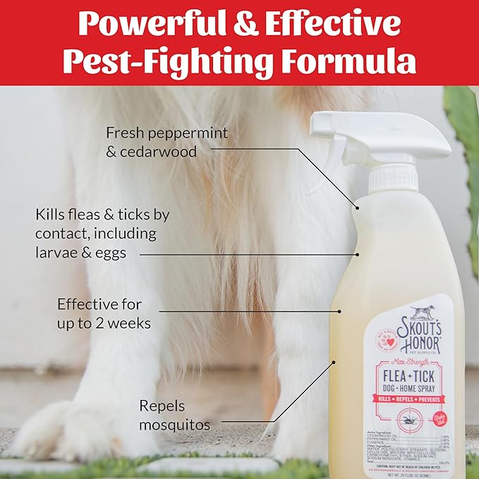 Skout's Honor Flea and Tick Dog & Home Spray - Natural Peppermint & Cedarwood Formula, Helps to Protect from Fleas, Ticks, and Mosquitos, 28 oz