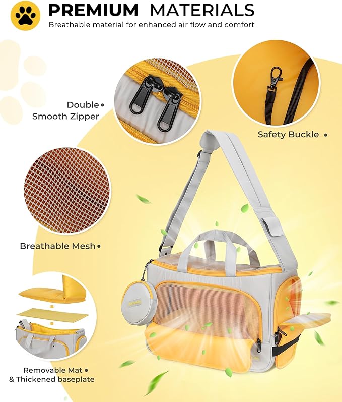 Small Dog Sling Carrier, Front Facing Dog Carrier Sling, Hands Free Pet Carriers Bag with Padded Adjustable Strap and Poop Dispenser Machine Washable for Small Dogs Cats Travel Outdoor-Grey