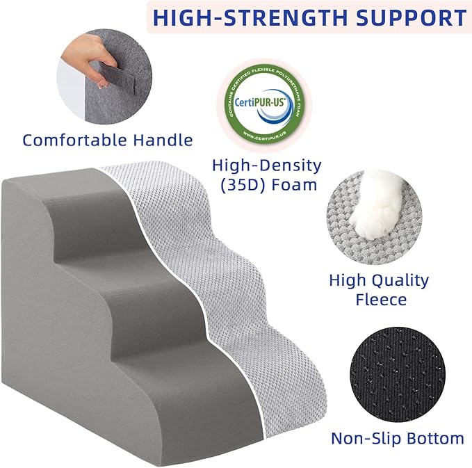 Pettycare Dog Stairs Ramp for High Beds and Couch,Curved Dog Steps for Small Pets, Pet Stairs Non-Slip Balanced Portable Puppy Ramp Indoor, 4 Steps,Grey