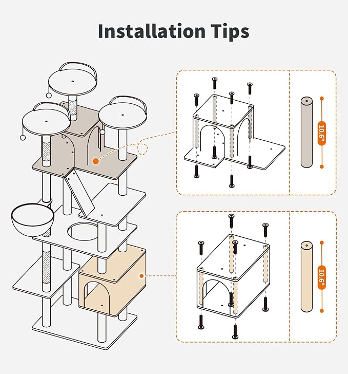 Made4Pets Tall Cat Tree, 80" Cat Tree Tower for Indoor Cats Large Adult, Modern Cat Tower with Scratching Post, Cozy Hammock, 3 Perches and 2 Condos, Sturdy and Fluffy, Dark Gray