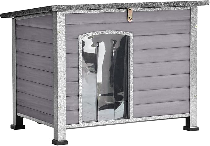 Aivituvin Dog House Outdoor Indoor Weatherproof Dog House for Small & Medium & Large Dogs with Unique All-Around Iron Frame＆Raised Feet（Grey）