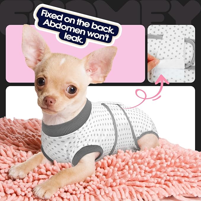 FUAMEY Dog Recovery Suit Male,Dogs Surgery Neuter Suits Puppy Spay Shirts for Female Protect Dog's Skin Anti Licking Abdominal Wounds Doggie Onesie Pet Bodysuit Alternative to Cone Polka Dot S