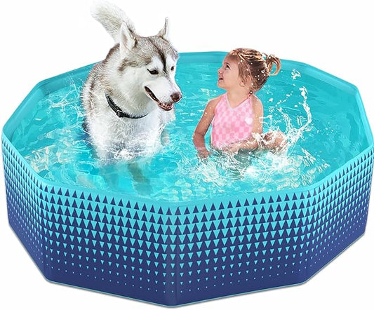Jasonwell Foldable Dog Kiddie Pool - Hard Plastic Kids Paddling Pool Toddler Baby Swimming Pools for Backyard Collapsible Whelping Box Pet Doggie Cats Wading Pools Bathtub for Puppy Large Dogs