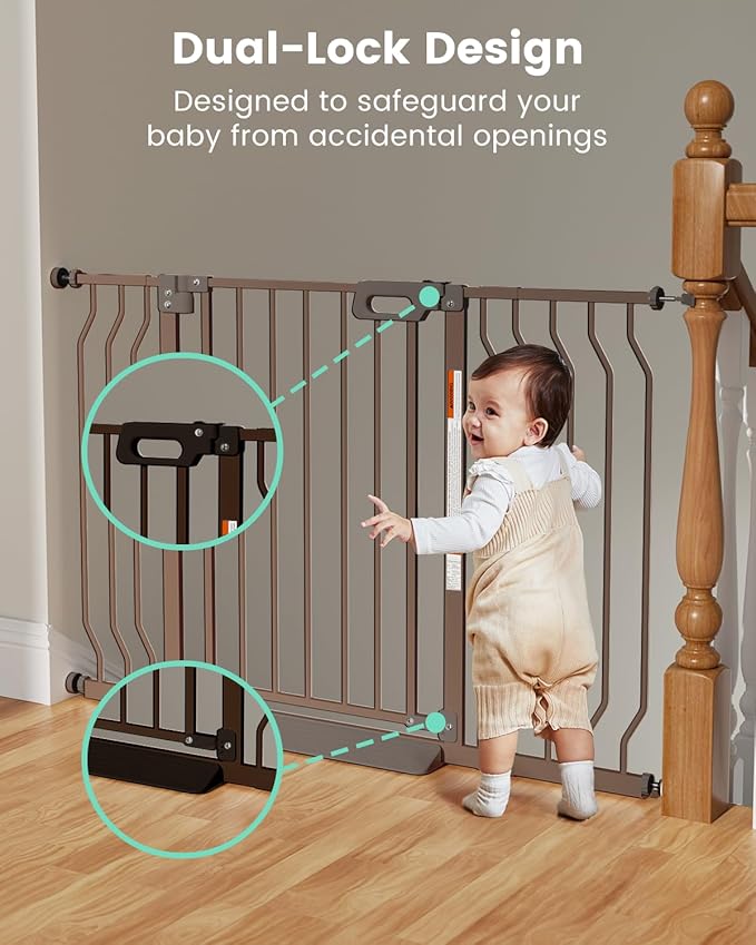 Mom's Choice-GROWNSY Baby Gate for Stairs, 29"-43" Pressure Mounted Pet Gate for Doorways-Auto Close Dog Gate for The House-Easy Installation & Walk Thru Wide Safety Gate