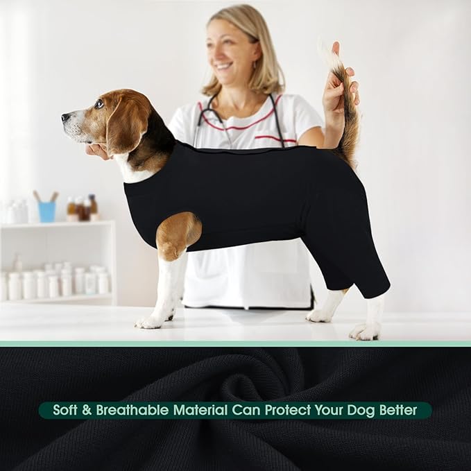 Kuoser Dog Surgery Suit Female Spay Male Neuter, Dog Leg Sleeve to Stop Licking Soft Dog Onesie for Abdominal Wound, Dog Recovery Suit Rear Leg Sleeves Pet Elbow Brace Protector, Black M