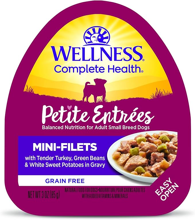 Wellness Petite Entrees Mini Fillets Natural Wet Small Breed Dog Food, Tender Turkey, Green Beans & White Sweet Potato, 3-Ounce Cup (Pack of 24)