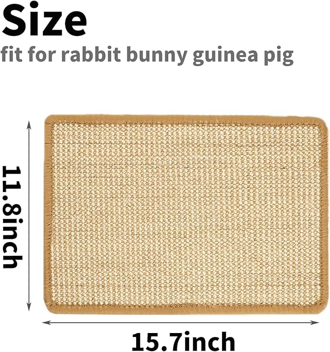 PODOO Bunny Scratch Pads, Sisal Rabbit Scratching Pad, Natural Rabbit Resting Mats for Cages, Forage Grass Mat Indoor Essentials Accessories for Guinea Pig Cat (4Pcs, 15.7x11.8 inches)