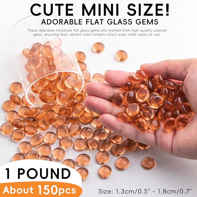 1 LB Glass Marbles, Pink Mini Flat Glass Beads~150 PCS for Vase Fillers, Floral Bottom Mancala Gems Pebbles Fish Tank Rocks for Table Aquarium,Home Decor Art Craft Supplies(0.5"~0.7")