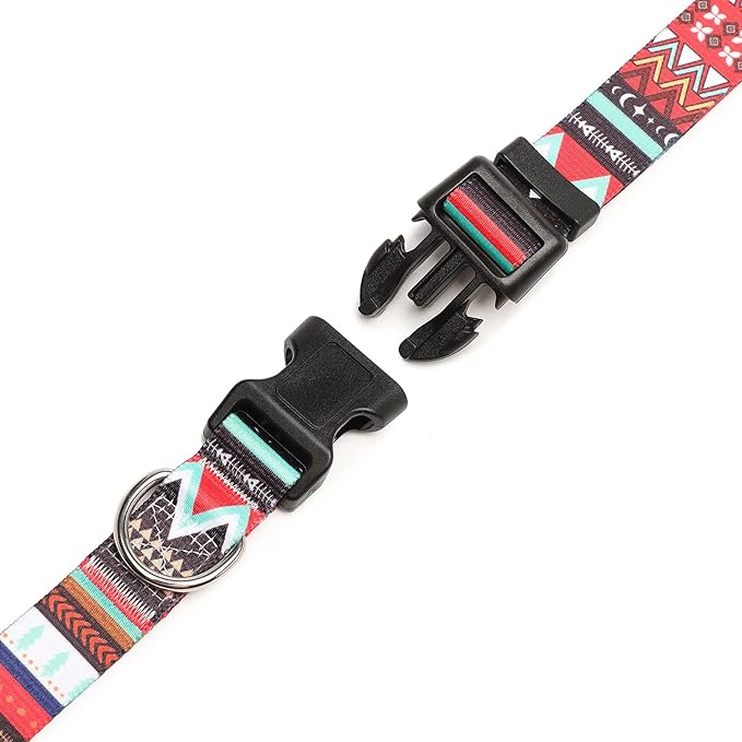 Mercano Adjustable Dog Collar - Special Design Patterns, Soft Nylon Comfortable Durable Pet Collar for Small Medium Large Dogs (L, Tribal Red)