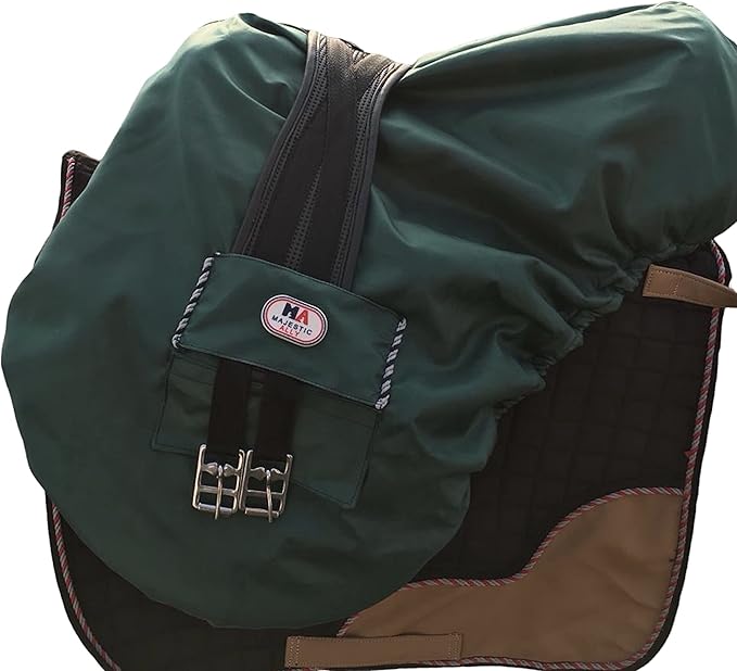 Majestic Ally Nylon Waterproof Fleece Lined Ride On English Saddle Cover-Multiple Color (Hunter Green)