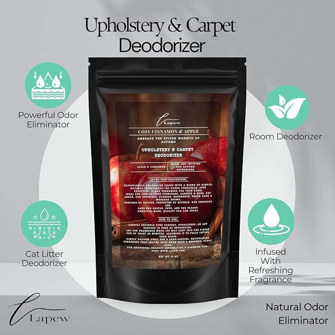 Cozy Cinnamon & Apple Carpet Freshener Powder: Powerful Odor Eliminator for Home, Upholstery Deodorizer, Carpet Deodorizer, Pet Urine, Cat Litter Box - Cozy Cinnamon & Apple Fragrance.