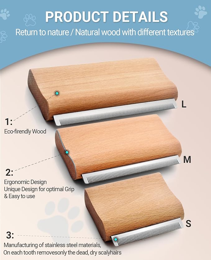 Dog Brush for Shedding | Pet Hair Removal Tool, Cat Grooming Supplies, Deshedding Dog Brush | Combs for cleaning & grooming short and long hair (4.3 Inch (M))