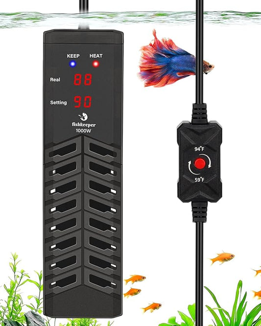 fishkeeper 1000W Submersible Aquarium Heater – Ultra-Safe Digital Fish Tank Heater for 135-280Gal, Leaving Water Auto Power-Off, PID Intelligent Fast Heating, 59°F-93°F Accurate Temperature Control