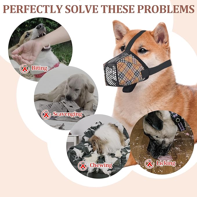 Dog Muzzle for Small Large Dogs - Soft Nylon Basket Muzzle with Adjustable Strap, Breathable Mesh Design Prevents Biting Chewing Licking Eating - Ideal for Training, Grooming & Vet Visits (Yellow, M)