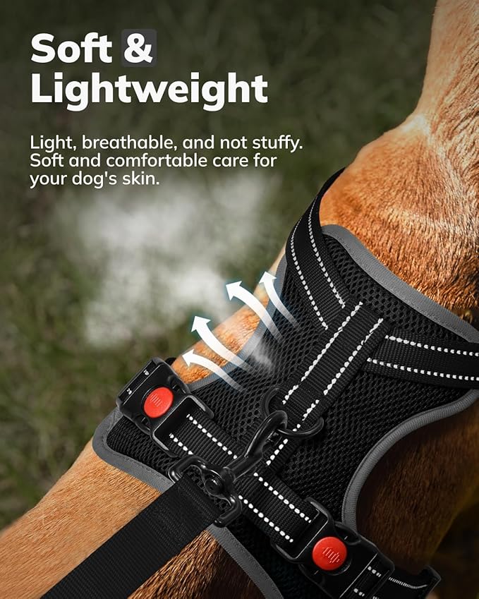 MIDOG No-Pull Dog Harness | Adjustable & Reflective Pet Harness Leash Set for Small Medium Large Dogs Walking, Training| No Choke, Front Clip, Soft Padded Vest with Easy Control Handle - Black, XS