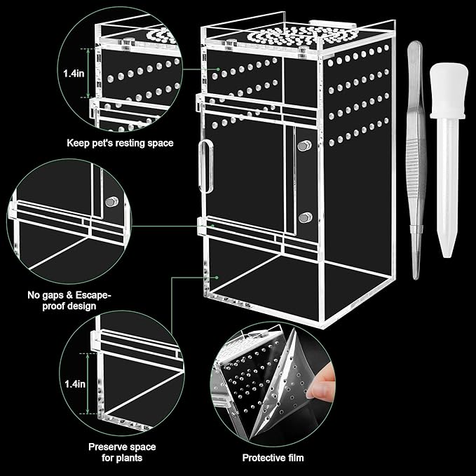 Jumping Spider Enclosure, 3x3x6 Inch Jumping Spider Habitat with Magnet Opening Door Jumping Spider Accessories Small Acrylic Terrarium for Tarantula and Praying Mantis