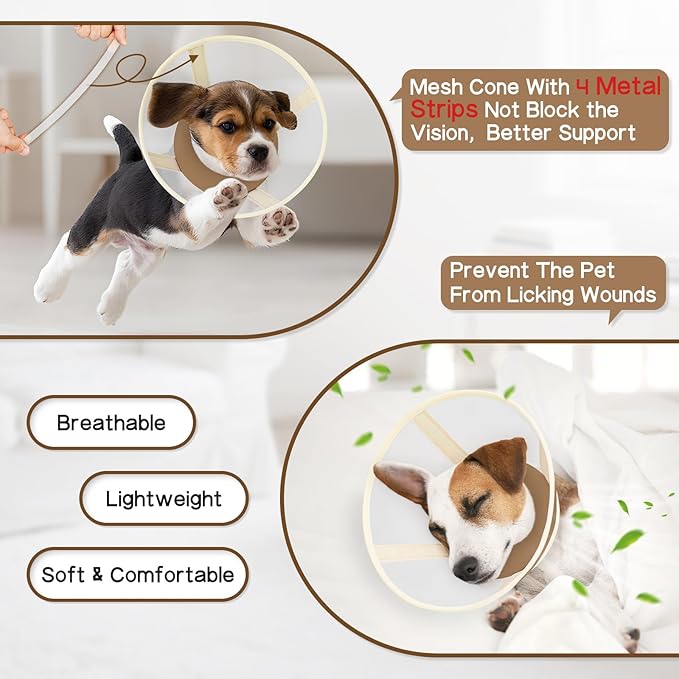 Soft Dog Cone Collar to Stop Licking-Adjustable Comfortable Mesh Recovery Cone After Surgery for Small or Miniature Dogs, Alternative to Plastic Elizabethan Collars for Neuter Incision Care (Brown,L)