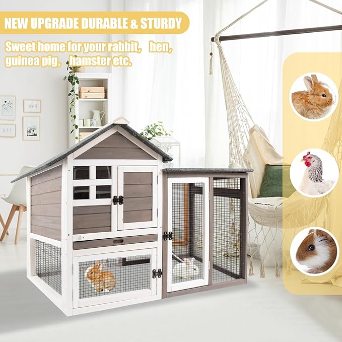 Rabbit Hutch Indoor Bunny Hutch Outdoor Wooden Rabbit Cages Indoor Rabbit Hutch with Pull Out Tray Large Rabbit Hutch Bunny Hutch Waterproof Asphalt Roof Guinea Pig Cages Pet House