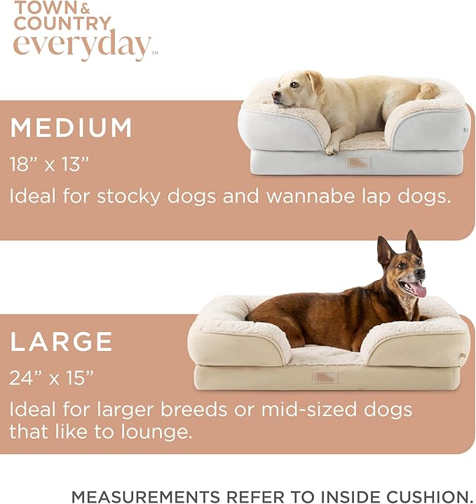 TOWN & COUNTRY EVERYDAY CuddleTown Comfy Solid Bolster Sofa Pet Bed, Supportive & Calming Egg Crate Foam, Non-Slip Bottom, Machine Washable Cover, Grey, Medium 28"x23"x8"