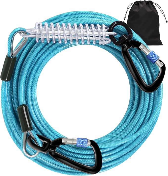 Snagle Paw Dog Leads for Yard 50FT-1000LBS Break Strength,Heavy Duty Tie Out Cable for Dogs with Swivel Lockable Hook & Spring,Chew Proof Dog Chain for Outside,Dog Run Cable for Medium Large Dogs