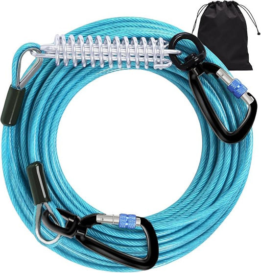 Snagle Paw Heavy Duty Long Dog Leads for Yard 150FT-1000LBS Break Strength,Dog Tie Out Cable with Swivel Lockable Hook & Spring,Chew Proof Dog Chain for Outside,Dog Run Cable for Medium Large Dogs