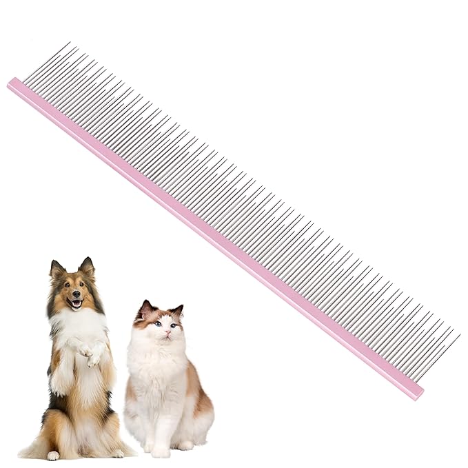 8.5 Inch Upgrade Pink Professional Pet Comb,Dual-Tooth Grooming Comb Anti-Static Smooth Rounded Corners Prevent Friction Breakage and Irritation,Long-Haired Cats and Dog Essential,Christmas Pet Gift