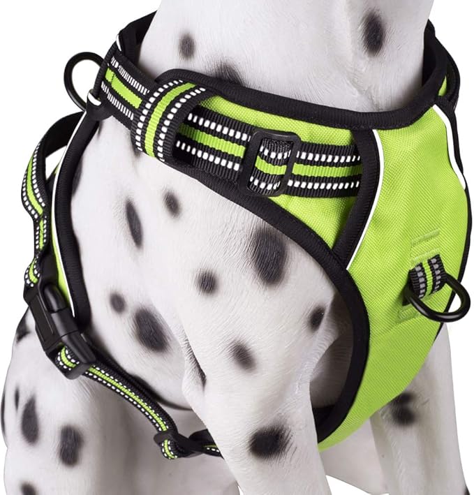 PoyPet No Pull Dog Harness, Reflective Comfortable Vest Harness with Front & Back 2 Leash Attachments and Easy Control Handle Adjustable Soft Padded Pet Vest for Small to Large Dogs (Green,S)