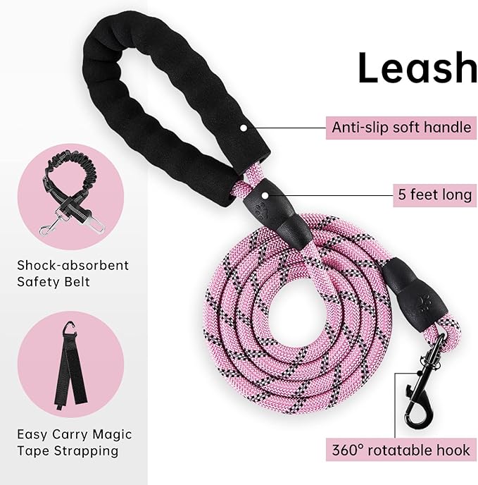 IVY&LANE No Pull Dog Harness with Leash Set, Reflective No Choke Pet Vest,Adjustable Oxford Dog Vest Harness with Easy Control Handle for Large Dogs (Checkered Pink,XL)