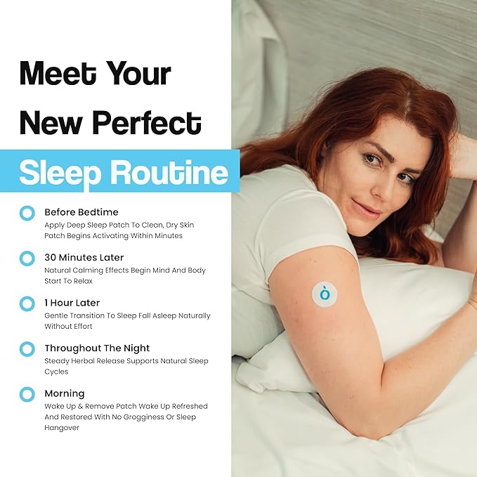 Natural DEEP Sleep Patches for Adults: 8-Hour Time-Release Formula for Sustained Rest & Superior Absorption W/Ashwagandha, Magnesium, Passionflower, Valerian Root, Lemon Balm & Chamomile