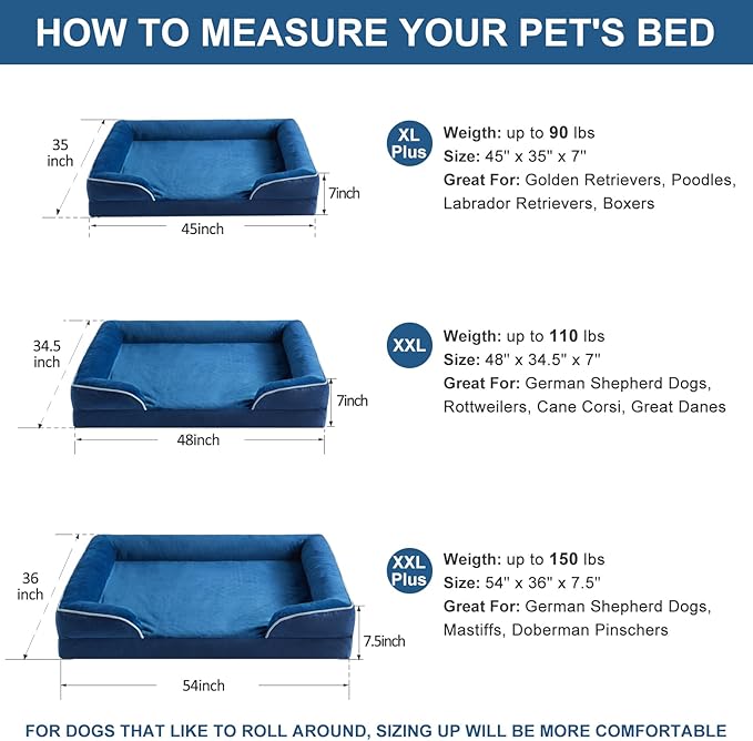 WNPETHOME Dog Beds for Large Sized Dogs, Washable Orthopedic Dog Couch Sofa Bed with Waterproof Lining & Non-Skid Bottom for Pet Sleeping