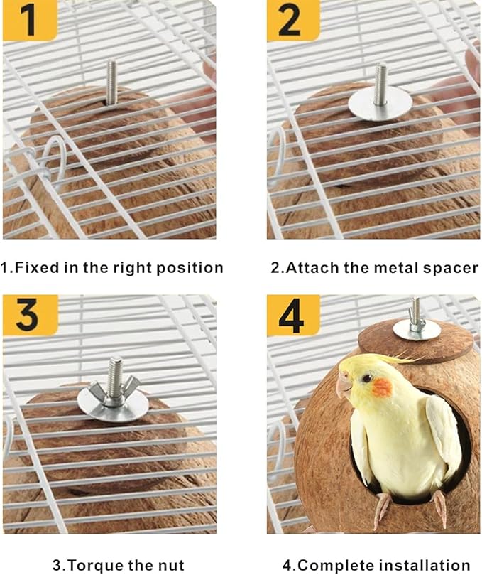 Bird Nest for Cage Natural Coconut Shell Birds House 2 Pack Parakeet Hide Breeding Hut Bird Cage Accessories & Decor Hamster Toys for Parrot Lovebirds Budgies Cockatiel Conure Finch Canary