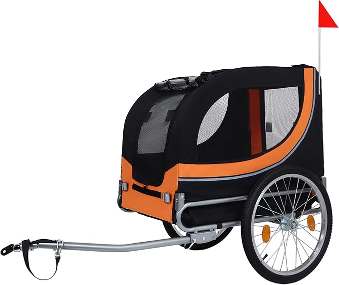 Blue-Grey Large Folding Bike Trailer for Dogs – Heavy-Duty Steel Frame, 66LB Capacity Pet Carrier for All-Terrain Cycling, Jogging & Camping Adventures!