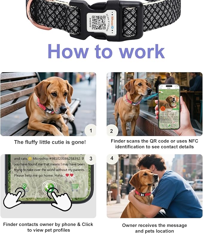 Dog Collar with Waterproof AirTag Holder & Anti-Lost QR Code, Cute Bling Warpping Adjustable Width for Small Medium Large Pet (Black, M)