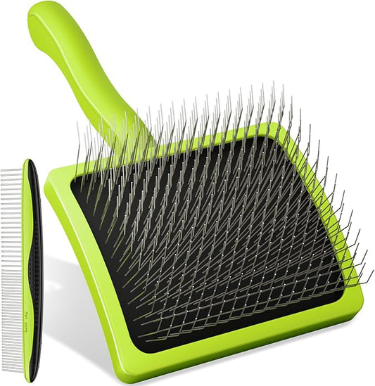 Pecute Slicker Brush for Dogs & Pet Comb, Professional Grooming Dog Brush for Goldendoodles, Poodles, Labradoodles, with Extra Long Soft Pins to Effectively Remove Tangles, Knots and Mats, 2PCS