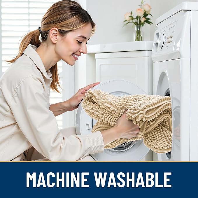 Smiry Dog Door Mat for Muddy Paws 30x20, Absorbs Moisture and Dirt Doormat, Non-Slip Washable Quick Dry Chenille Front Door Mat Indoor Entrance, Entryway Carpet for Inside Floor, Beige