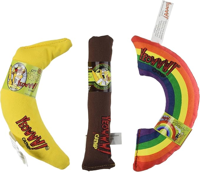 Yeowww! Catnip Toy Variety Pack ? Cigar & Banana & Rainbow ? Made in USA