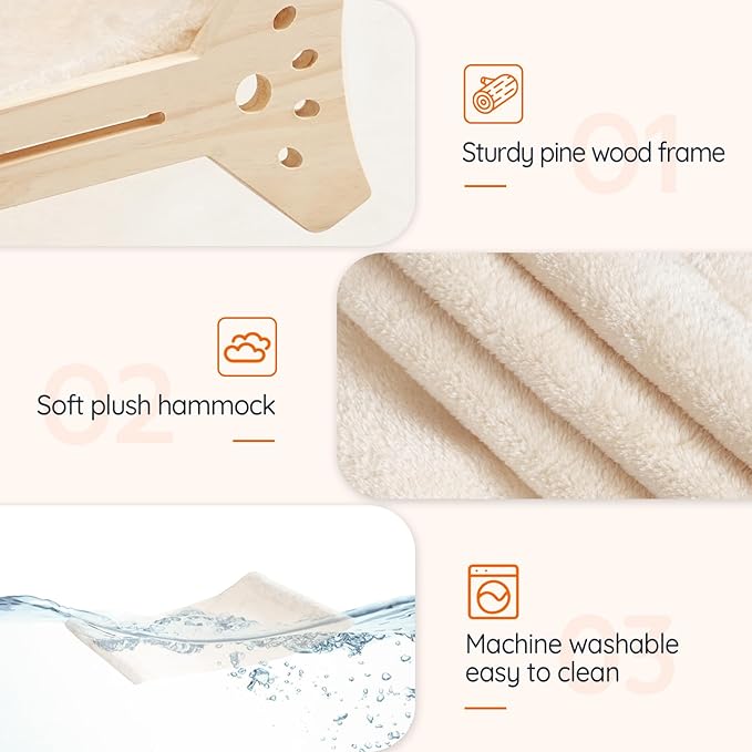 HOOBRO Cat Window Perch, Set of 2, Cat Window Hammock with Support Legs, Cat Hammocks for Indoor Use, Cat Beds with Soft Plush for Window and Floor, Natural NL44CS03